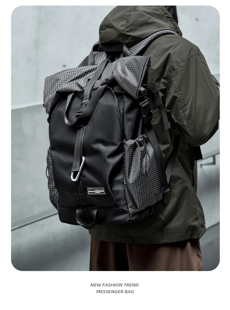 Men's Backpack Roll Top Travel Expandable Large Capacity Backpack Waterproof Outdoor Motorcycle Riding Hike Sports Bags - Clikcy