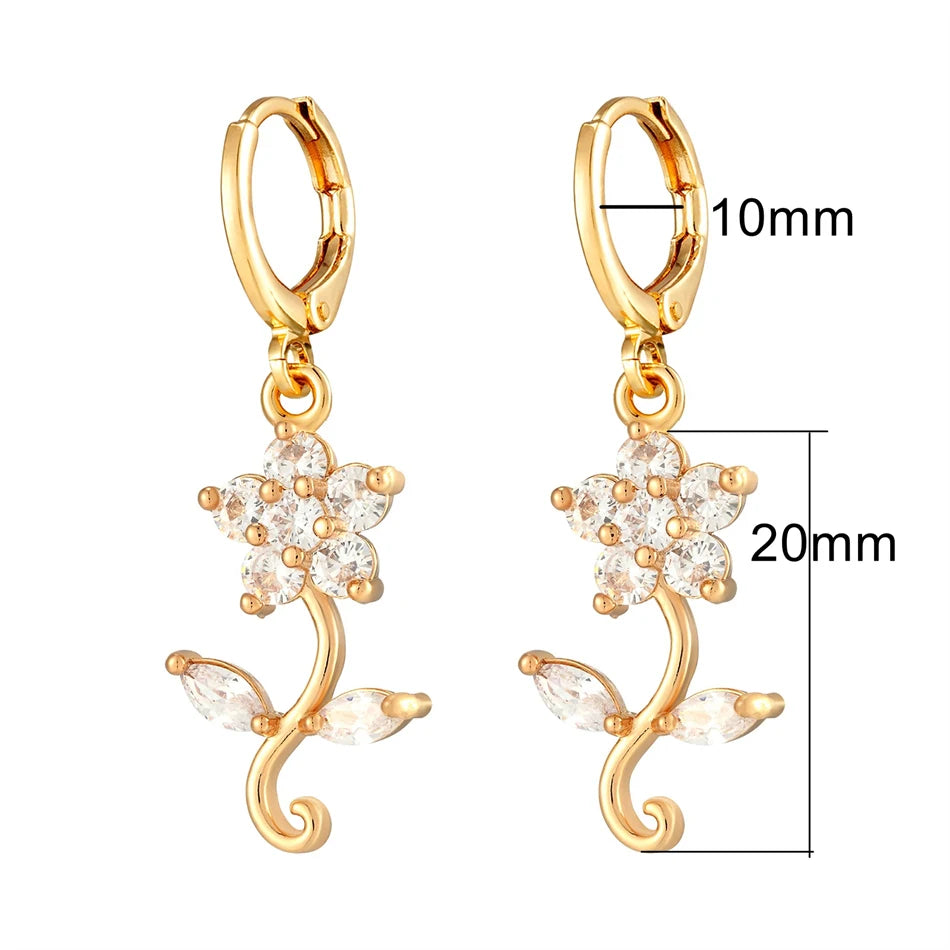 Dainty Micro Inlaid Zircon Golden Drop Earrings 10mm Hoop Dangle Crystal Pendant Elegant Women Jewelry Luxury Accessories Gifts - Clikcy