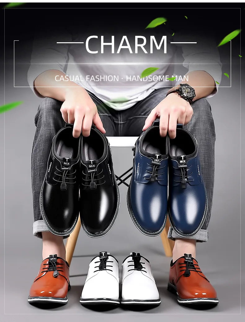 New Business Casual Shoes for Men Lace Up Formal Shoes for Male Black Leather Oxfords Plus Size Wedding Party Office Dress Shoes