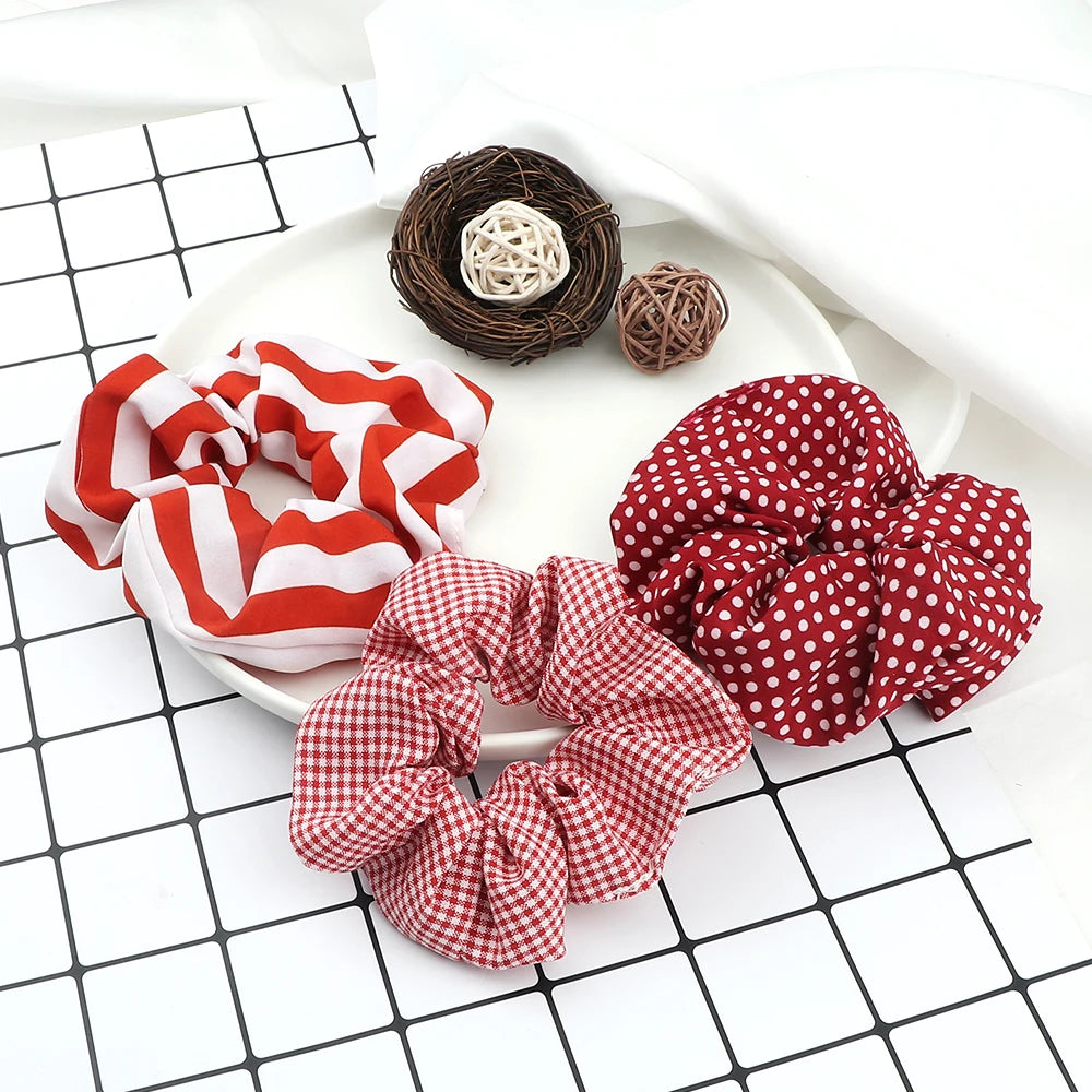 3Pcs/Lot Korean Printing Large Hair Bands For Women Girl Elastic Hair Ring Fashion Scrunchies Dating Party Headdress Accessories