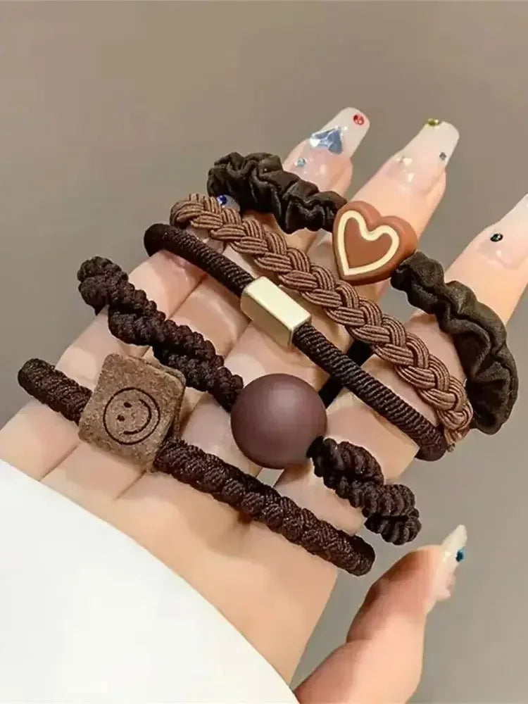 5/10/20pcs Simple Style Hair Tie Set Braided Hair Rope Heart Decor Scrunchies Elastic Ponytail Holder Hair Accessories For Women - Clikcy