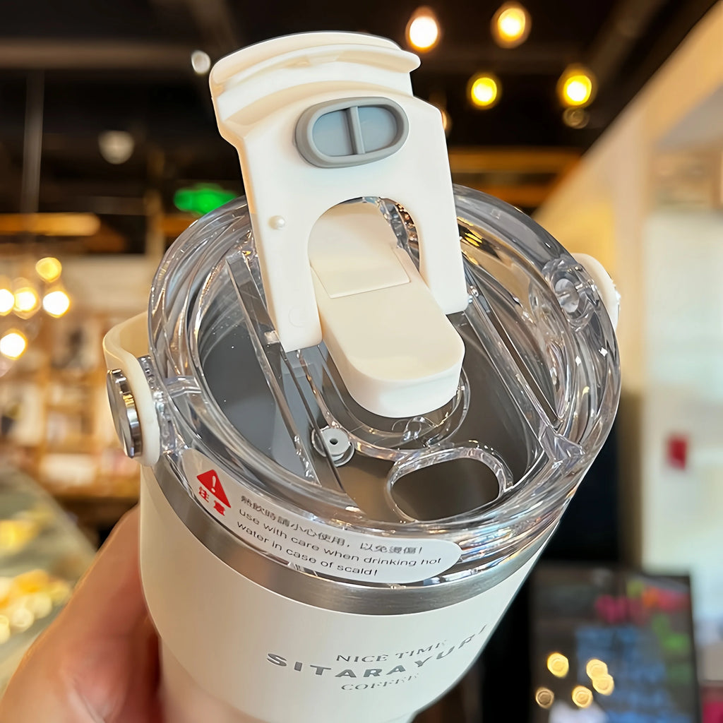 21oz/31oz Stainless Steel Tumbler with Straw Insulated Thermos Coffee Cup with Handle Water Bottle Travel Car Cups Copo Termo - Clikcy