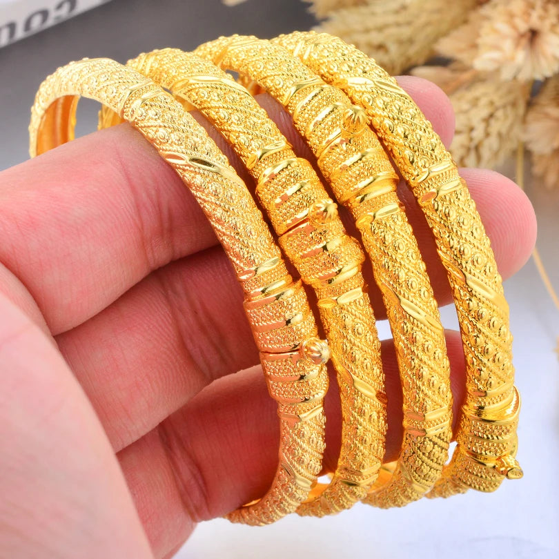 24K Luxury Gold Color Bangles For Women Wedding Bride Bracelets Gold Color Jewelry Middle East African Gifts