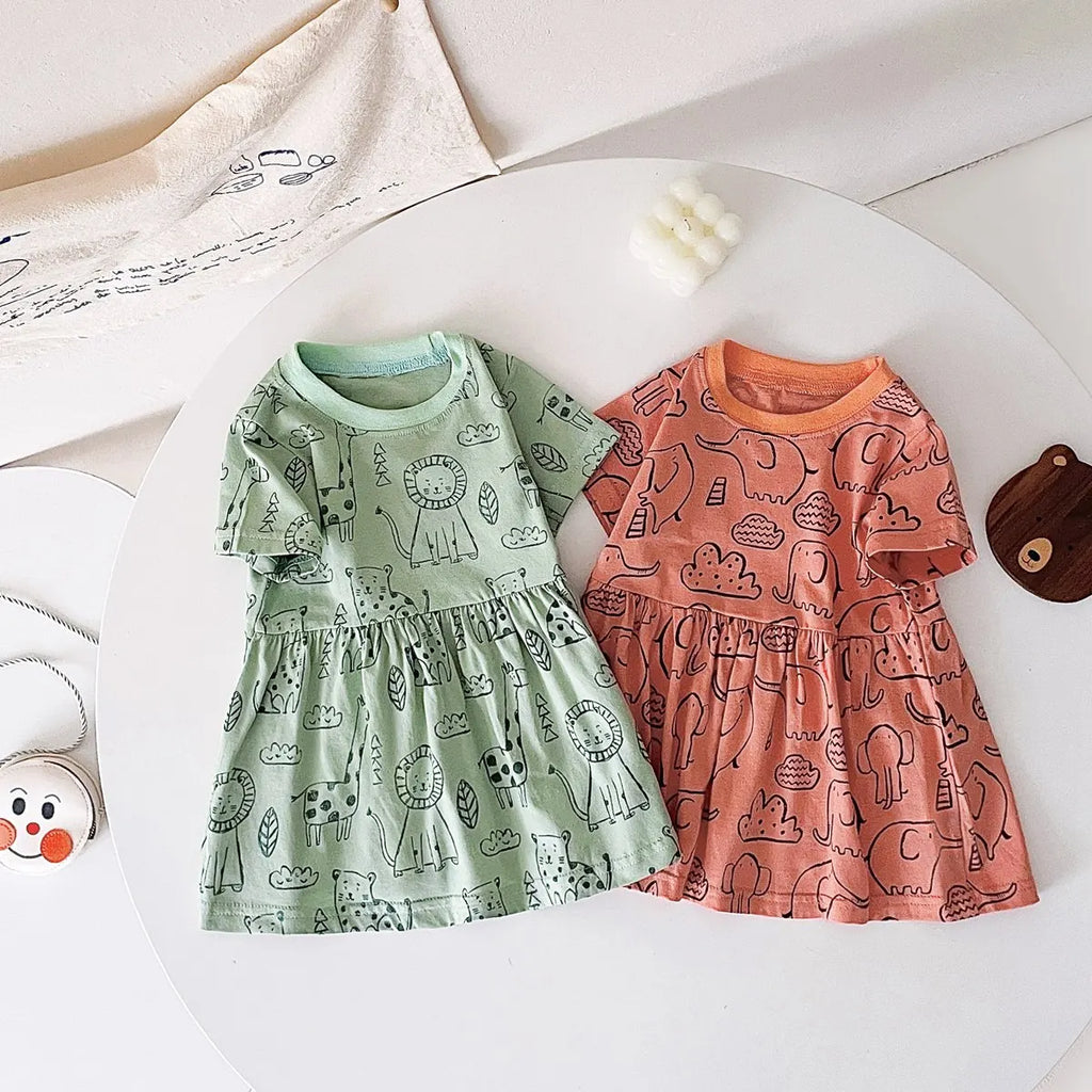 Sanlutoz Short Sleeve Summer Baby Dress Cute Pattern Casual Kids Girls Clothing Dress Cotton - Clikcy