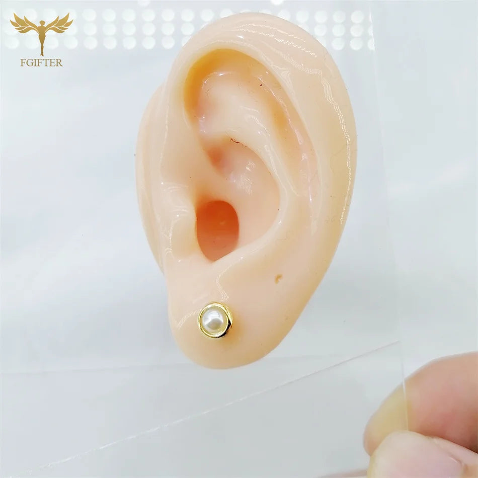 12 Pair Round Pearl Earrings for Women Girl Simple Ear Piercing Jewelry Golden Stainless Steel Stud Earrings Set Fashion Jewelry - Clikcy