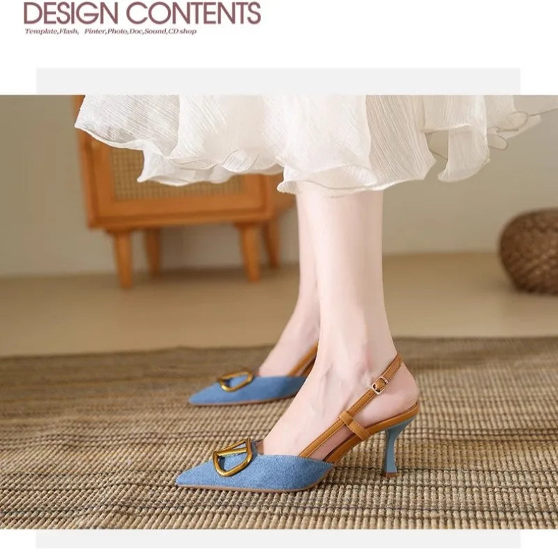 Fashion Slingback Black Comfortable Women Summer Pumps Shoes Outside Very High Heel Sandals 2025 Trend for Wedding Party Dress - Clikcy