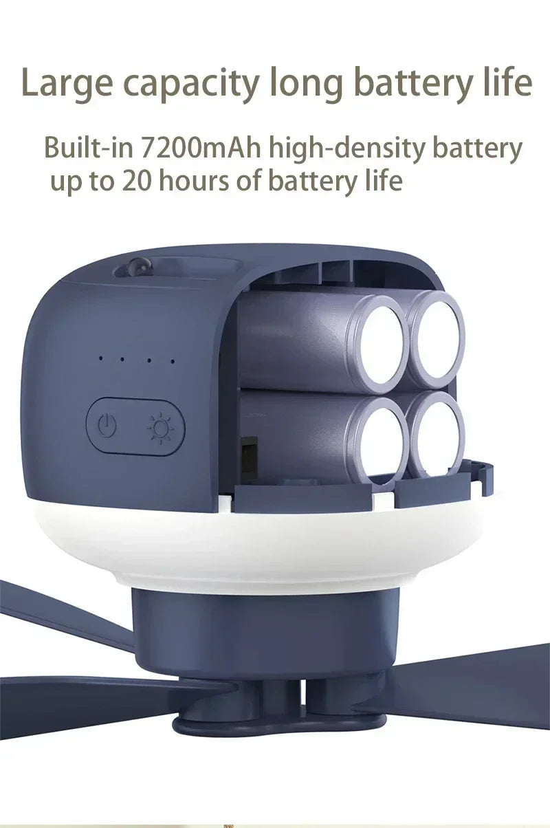 Portable Ceiling Fans Outdoor Camping Fan Tent Ventilator Cooler Rechargeable Electric Fan Remote Control LED Lighting - Clikcy