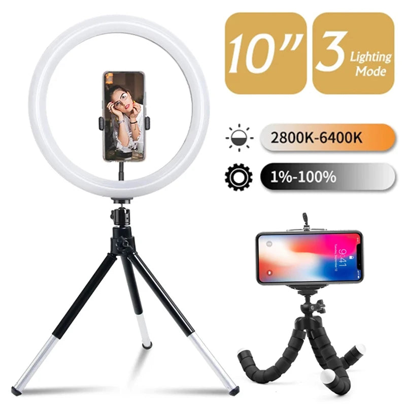 12inch LED Ring Light with Mini Tripods USB Charge Selfie led Lamp Dimmable Photography Light for Tiktok Live Photography Studio - Clikcy