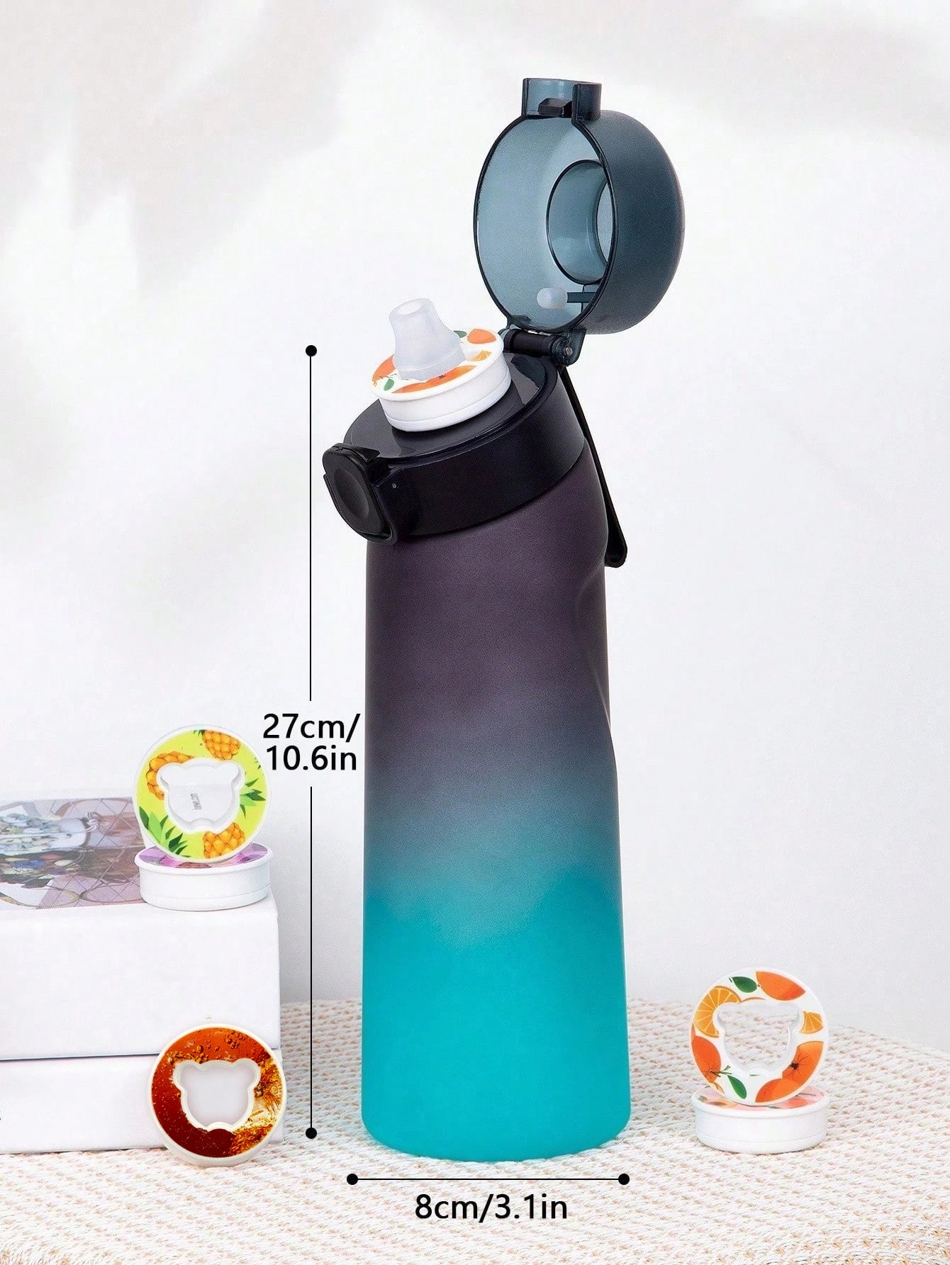 1pc 650ml Flavored Water Bottle with Random 1 Flavour Pods Air Water Bottle Frosted Black Air Camping Sport Fitness Cup - Clikcy