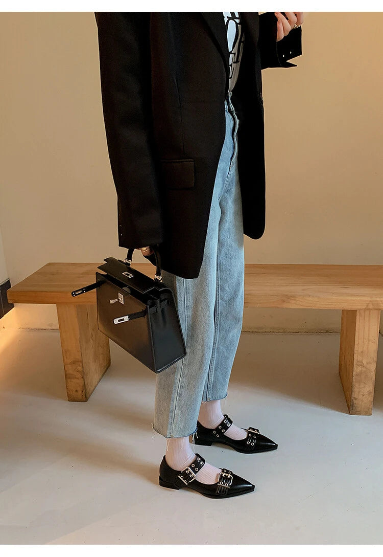 Women Flat With Shoes 2024 Designer Luxury Buckle Fashion Ladies Flats Shoes Slingback Pointed Toe Casual Female Sandals Mules - Clikcy