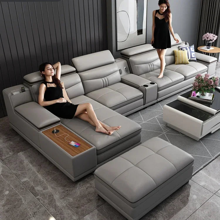Luxury Wooden Sofa Set Design Modern Living Room Straight L Shaped Smart Sofa Bed With Storage - Clikcy