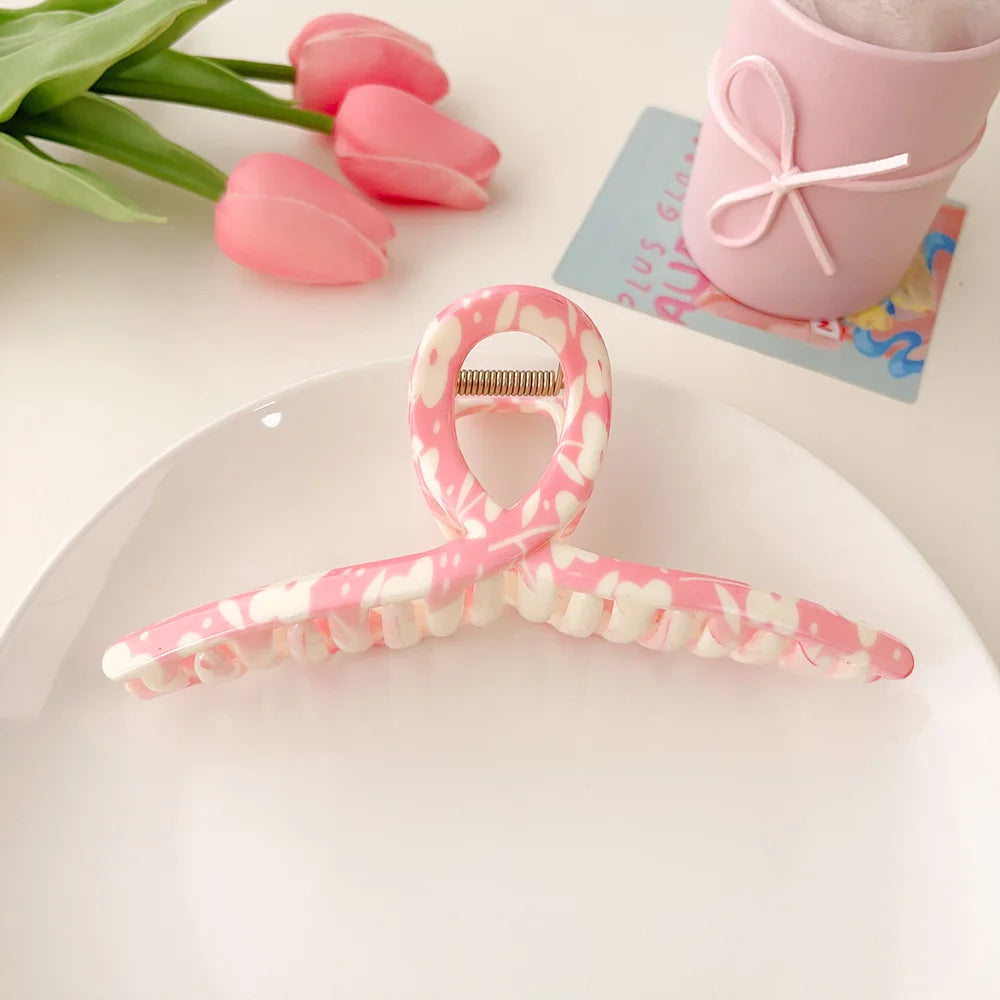 Super Large 13cm Printed Grab Clip Korean Fresh and Sweet Disc Hair Crab Clip Premium Girl Hairpin Hair Accessories - Clikcy