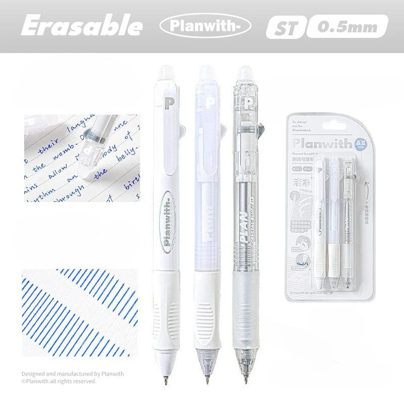 3PCS/set Simplicity Stationery Student Erasable Gel Pen Blue White Color Writing Pen 0.5mm Blue Ink Erasable School Pen Kids Git - Clikcy