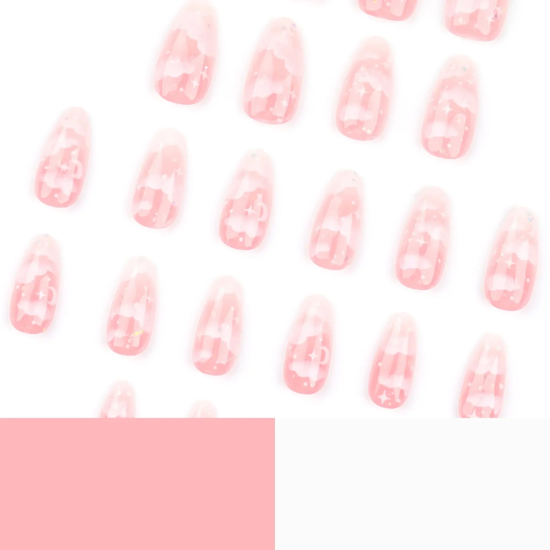 24Pcs Pink Cloud Sweet Star Moon Acrylic Nails Press on Almond Wearable Full Cover False Nails Art Tips Fingernail Beauty - Clikcy