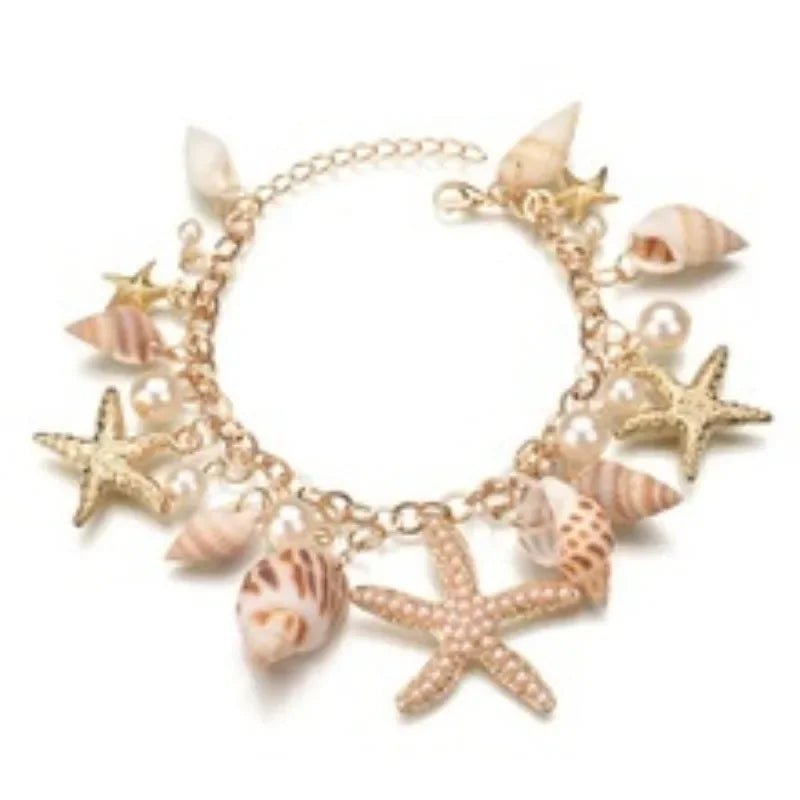 Cute Sweet Starfish Shell Conch Bracelet for Women New Personality Fashion Pearl Summer Beach Jewelry Holiday Party Accessories - Clikcy