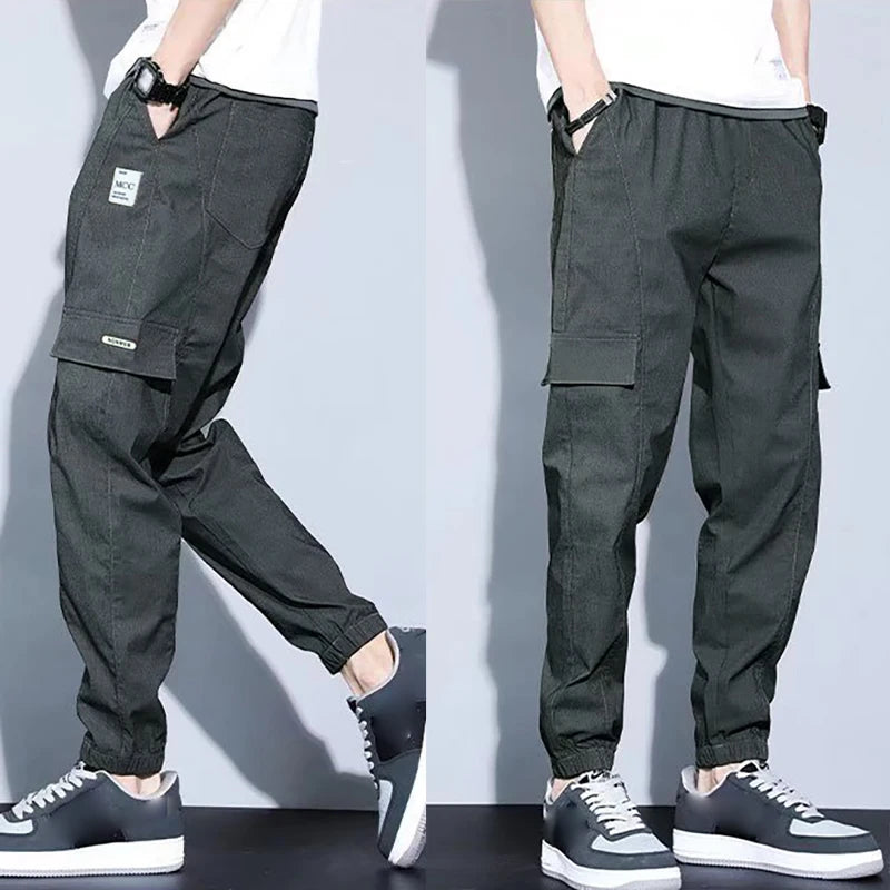 2025 Summer Men's New Thin Harlan Elastic Cargo Pants Loose Sports Trend All Tie Feet High Street Casual Pants - Clikcy