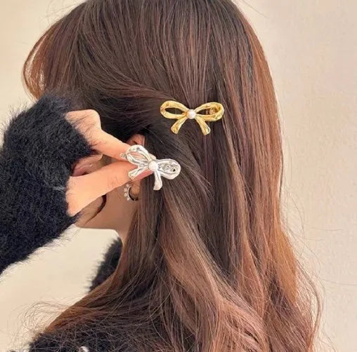 1/4pcs Mini Gold Metal Bow Hair Clips Little Girls Sweet Candy Pearl Bow Knot Hairpins Hairgrips Barrette Hair Accessories - Clikcy
