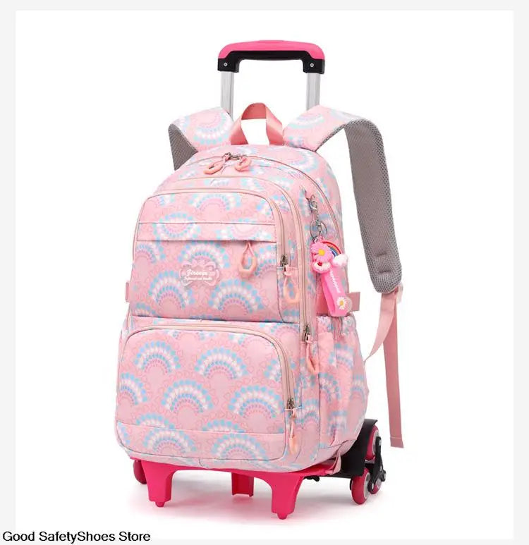 Rolling School Bags for Girls Backpack Children Waterproof School Backpacks with Wheels Middle School Trolley Luggage Back Pack - Clikcy