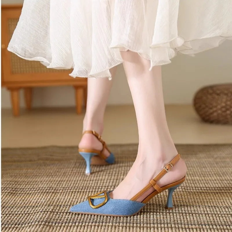 Fashion Slingback Black Comfortable Women Summer Pumps Shoes Outside Very High Heel Sandals 2025 Trend for Wedding Party Dress - Clikcy