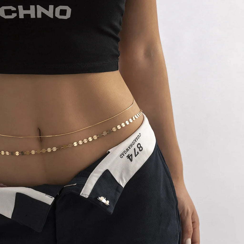Minimalist Tassel Sequin Double Layer Chain Casual Pants Chain Hip-hop Body Chain Fashionable Retro Turquoise Waist Chain - Clikcy