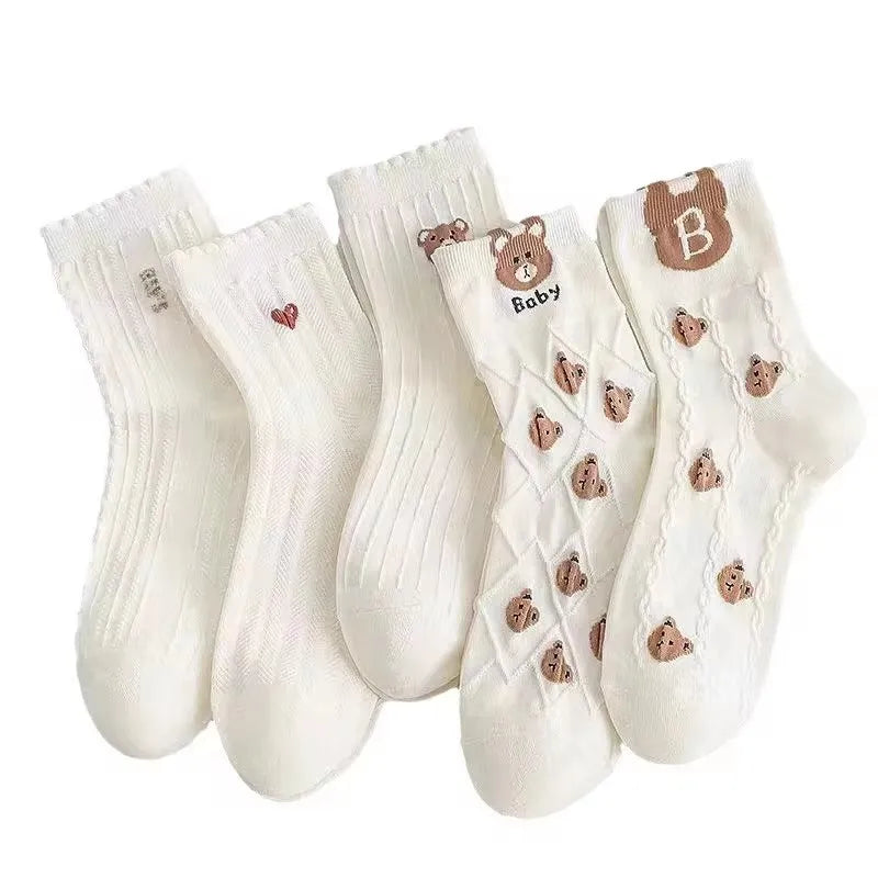 5/10/20 Pairs Men White Cartoon Socks Trendy Versatile Expression Socks With Simple Soft Breathable Comfortable Casual Socks - Clikcy