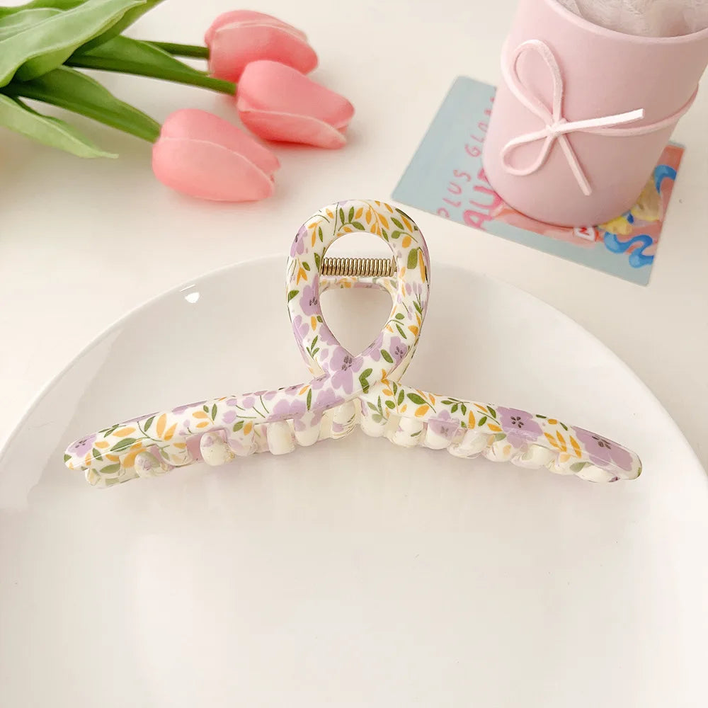 Super Large 13cm Printed Grab Clip Korean Fresh and Sweet Disc Hair Crab Clip Premium Girl Hairpin Hair Accessories - Clikcy