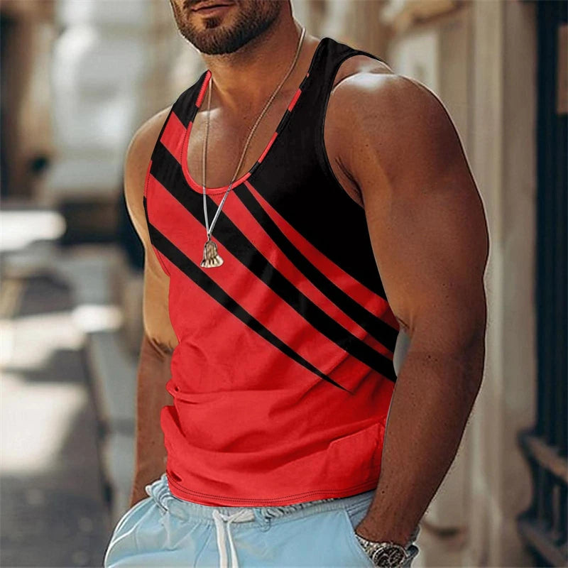 Summer Casual Stripe Tank Top Men's Clothing Simple Trend Fashion Sleeveless Shirt 2025 New Basketball Sport Daily Men Vest Top - Clikcy