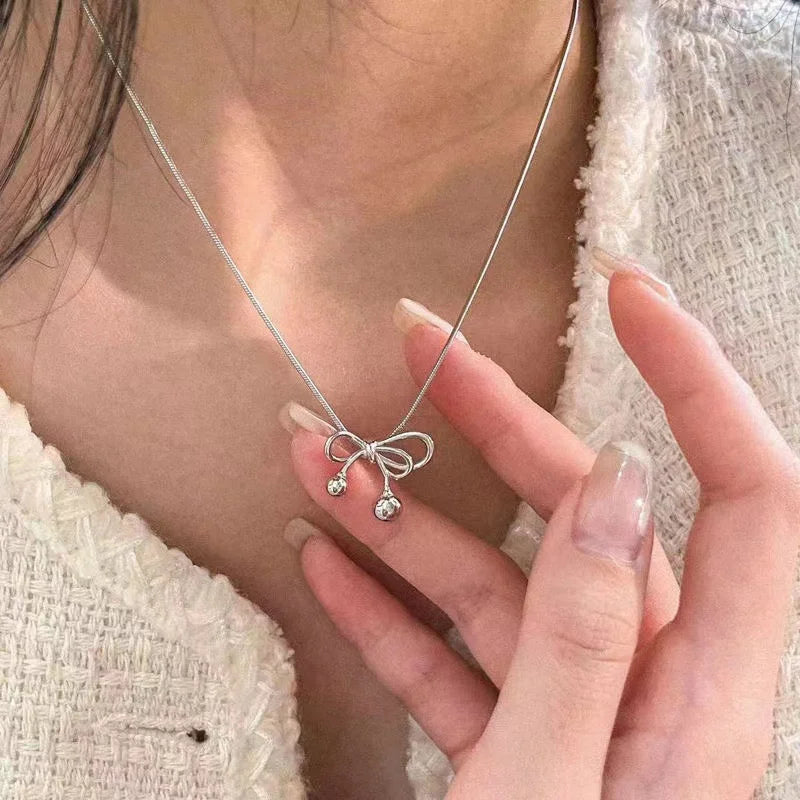 Exquisite Clavicle Chain Elegant Scrub Bow Pendant Necklace For Women Girls Temperament Collar Chain Korean Student - Clikcy