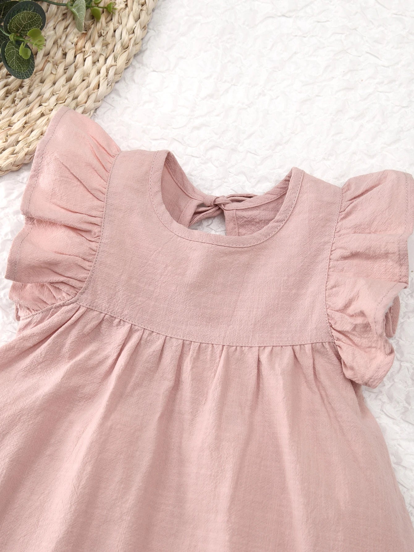 Toddler girls dresses kid's summer wear Pure color puffy sleeves girl dress back collar tie princess dress - Clikcy