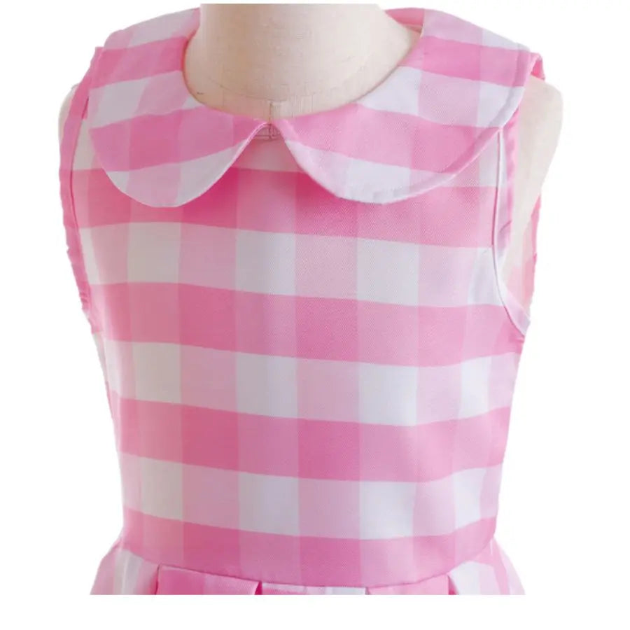 Pink Barbie Dress For Girls Sweet Doll Collar Plaid Cosplay Costumes Sleeveless Dress Fashion Party Clothes Kids New Year Gift - Clikcy