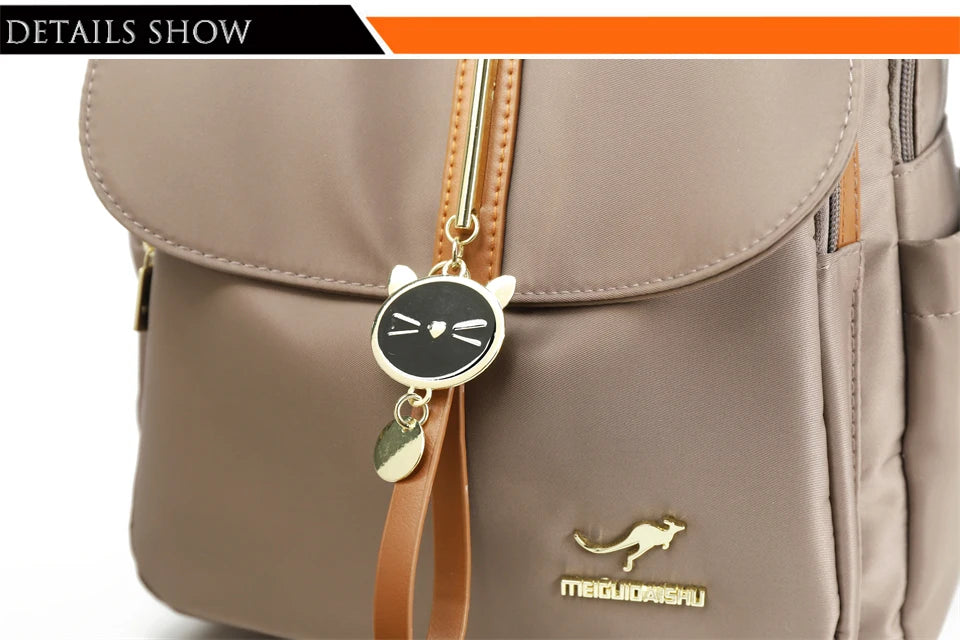 Cute Pendant Backpack Women Waterproof Nylon Back Pack Fashion College Daypack High Capacity School Bag for Girls Travel Bag - Clikcy