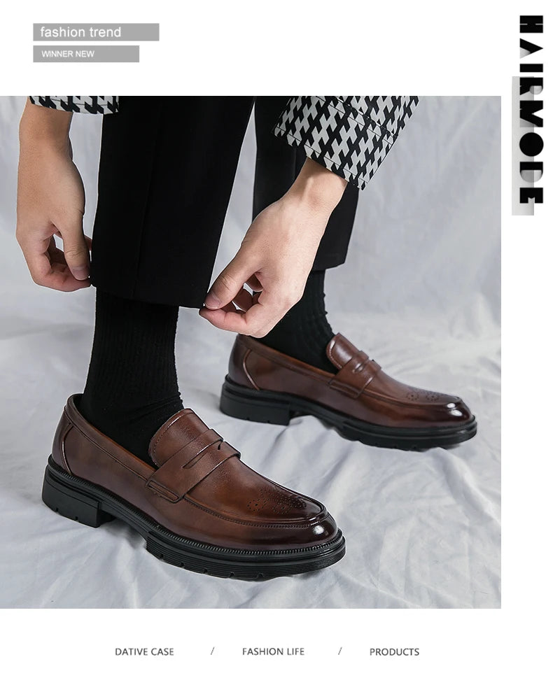 High Quality Casual Business Leather Shoes Men Wedding Social Leather Men’s Dress Shoes British Formal Carving Men Block Shoes - Clikcy