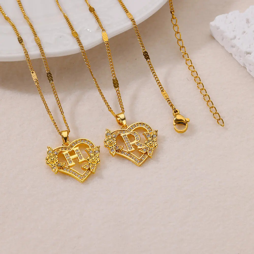 Heart Initial Letter Necklaces For Women Gold Color Stainless Steel Chain A-Z Alphabet Pendant Necklace Birthday Jewelry Gift - Clikcy