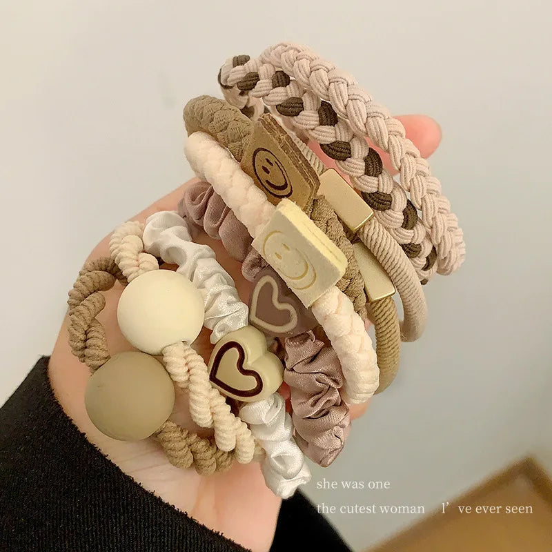 5/10pcs/Set Elegant Heart Ball Elastic Hair Bands For Women Ponytail Hair Tie Scrunchie Rubber Bands Fashion Hair Accessories - Clikcy