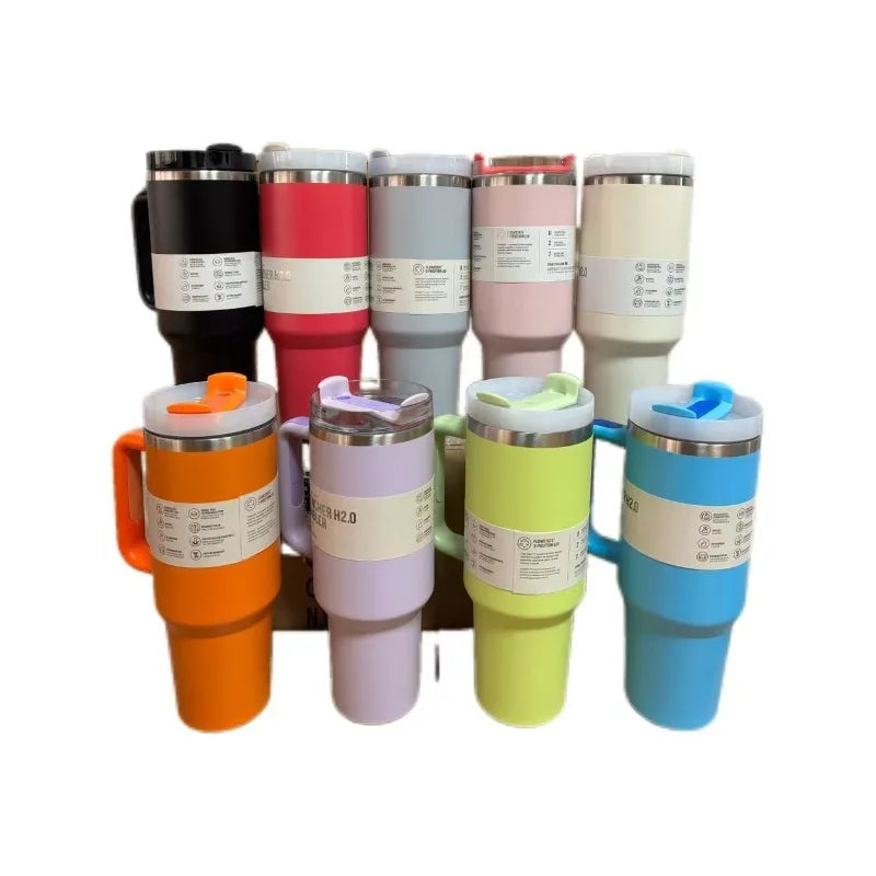 40 oz large capacity stainless steel thermos cup car cup second generation straw portable water cup sports fitness - Clikcy