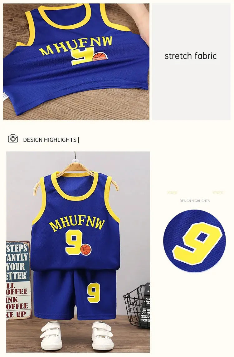 Children's Sets Summer Children Sleeveless T-shirt Shorts Set Quick-drying Outdoor Tank Top Shorts Sets Boys Sport Basketball Tr - Clikcy