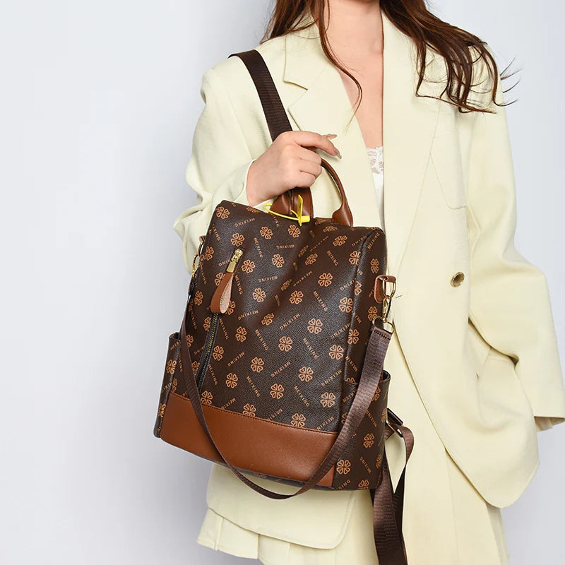 New Hot Women’s Backpack Designer High Quality Soft Leather Fashion Print Backpack Large Capacity Shoulder Bags - Clikcy