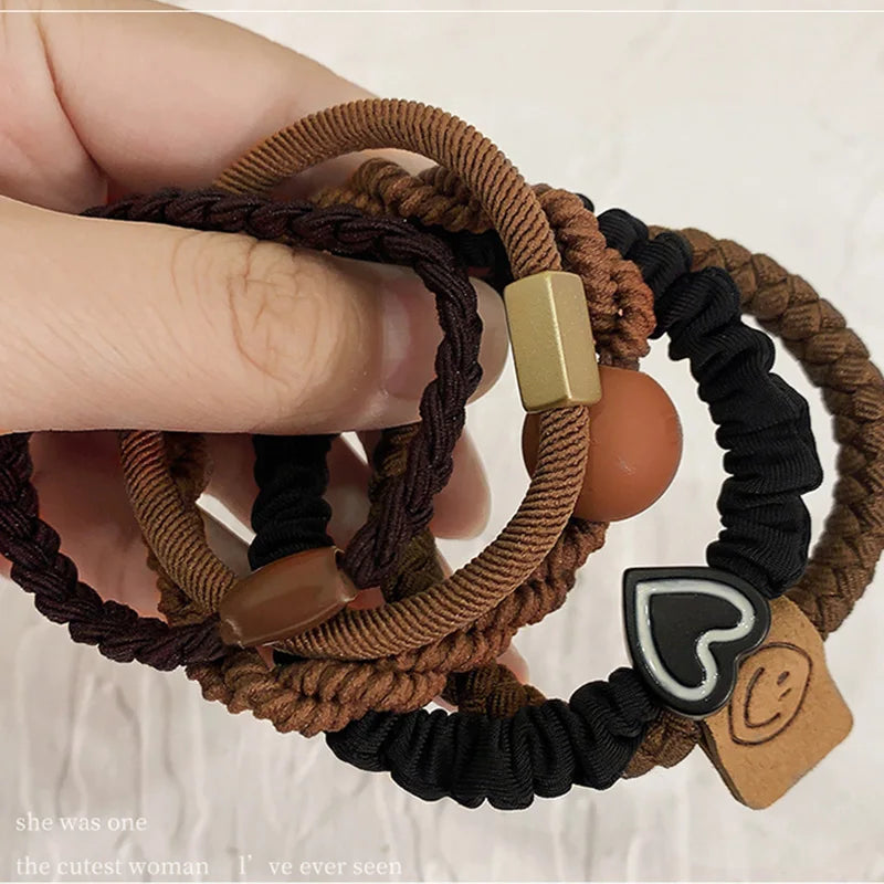 5/10pcs/Set Elegant Heart Ball Elastic Hair Bands For Women Ponytail Hair Tie Scrunchie Rubber Bands Fashion Hair Accessories - Clikcy