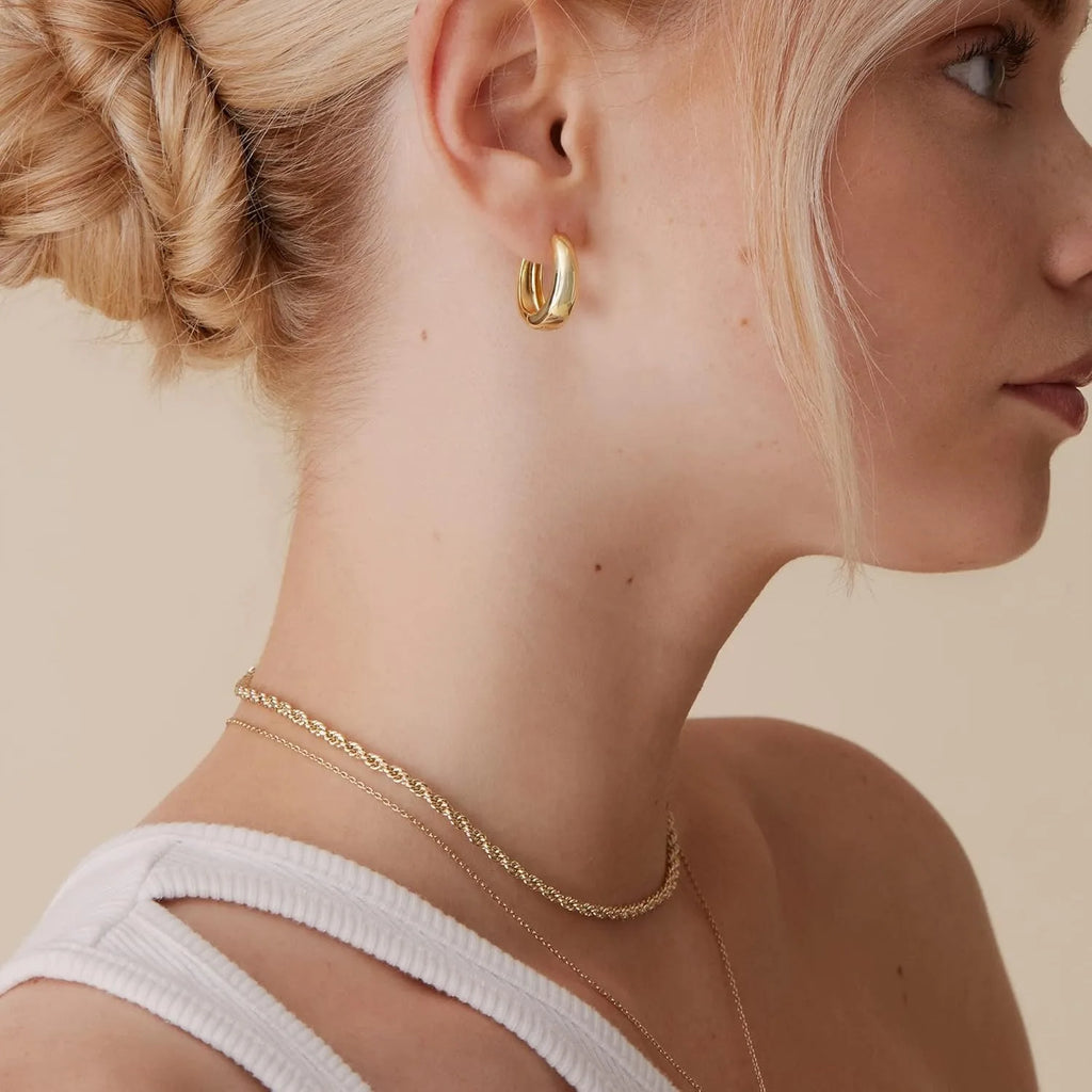 14K Gold Plated Sterling Silver Post Small Chunky Hoops Earrings | Thick Lightweight Gold Hoop Earrings for Women Retro style - Clikcy