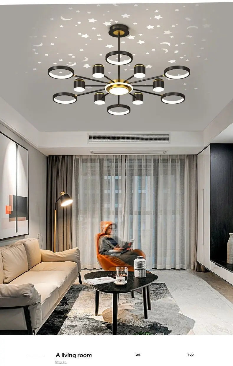 2025 New Chandeliers Romantic Starry Modern Ceiling Light Fixture 6 Lights White Creative Home Stepless Dimmable  Ceiling Lamp - Clikcy