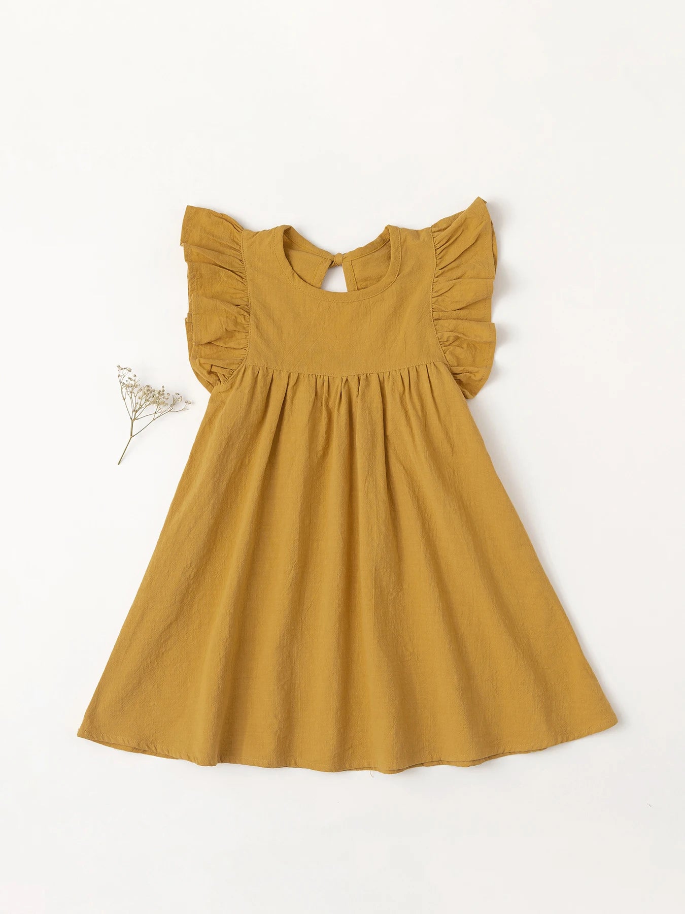 Baby Girls' Flying Sleeve Dress Tie-back Overall Dress Cotton Kids Casual Clothes Summer 2024 - Clikcy