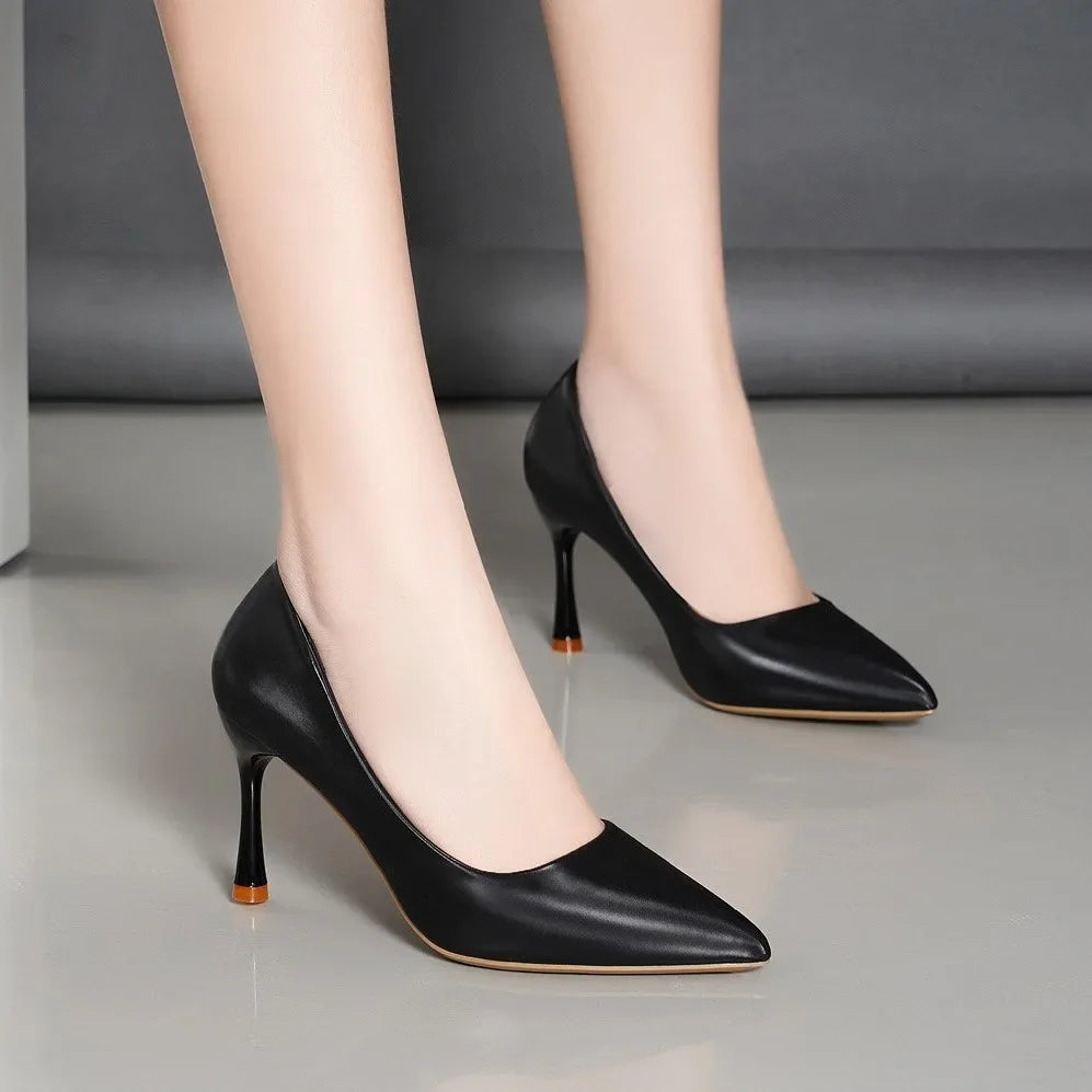 Korean Style Women's Pointed Toe High Heels Slim Fit Professional Work Shoes Solid Color Simple Design Adult Summer Footwear - Clikcy
