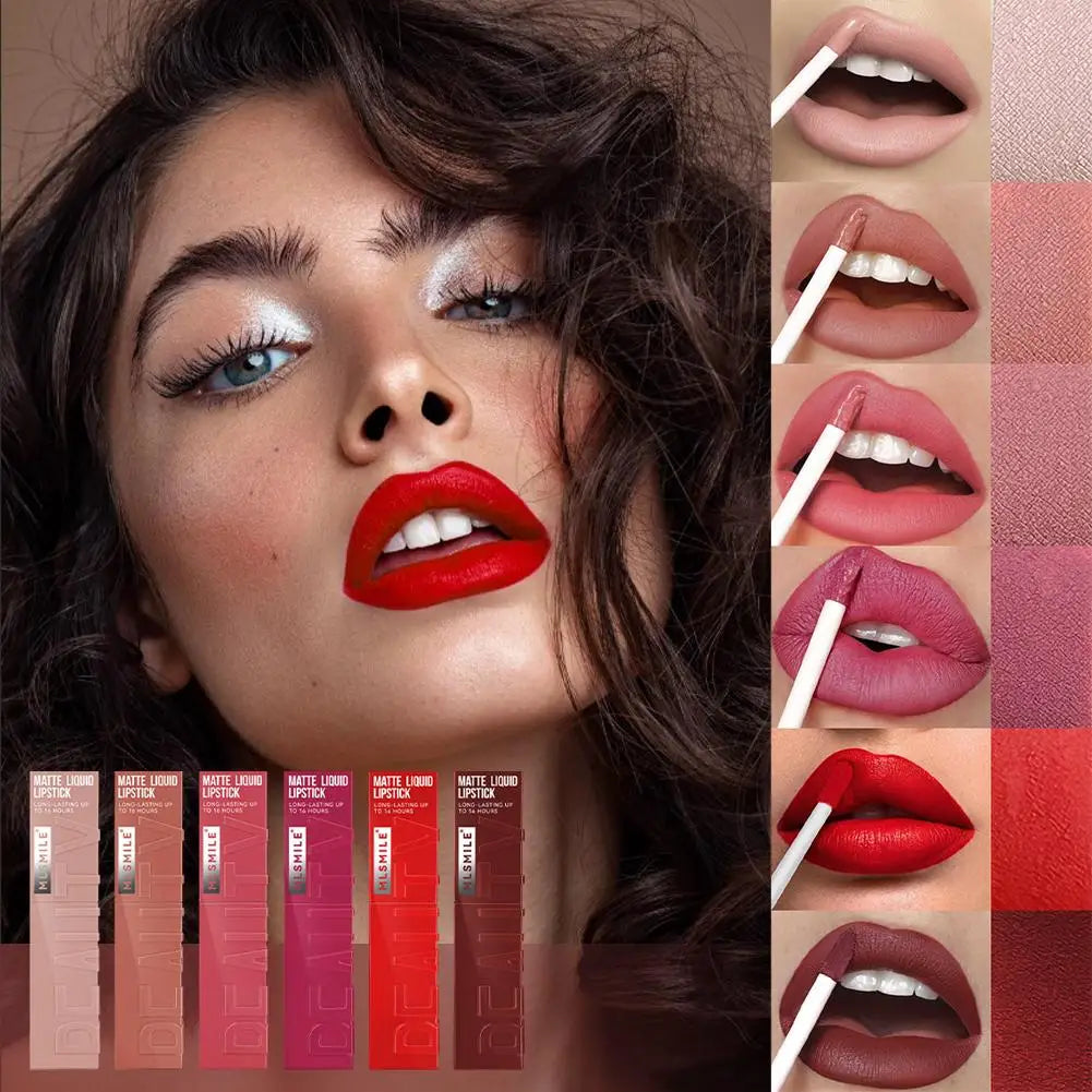 6 Colors Matte Nude Liquid Lipsticks Non-stick Cup Long Lasting Velvet Lip Gloss Not Fading Lip Tint Korean Cosmetics Lip Makeup - Clikcy
