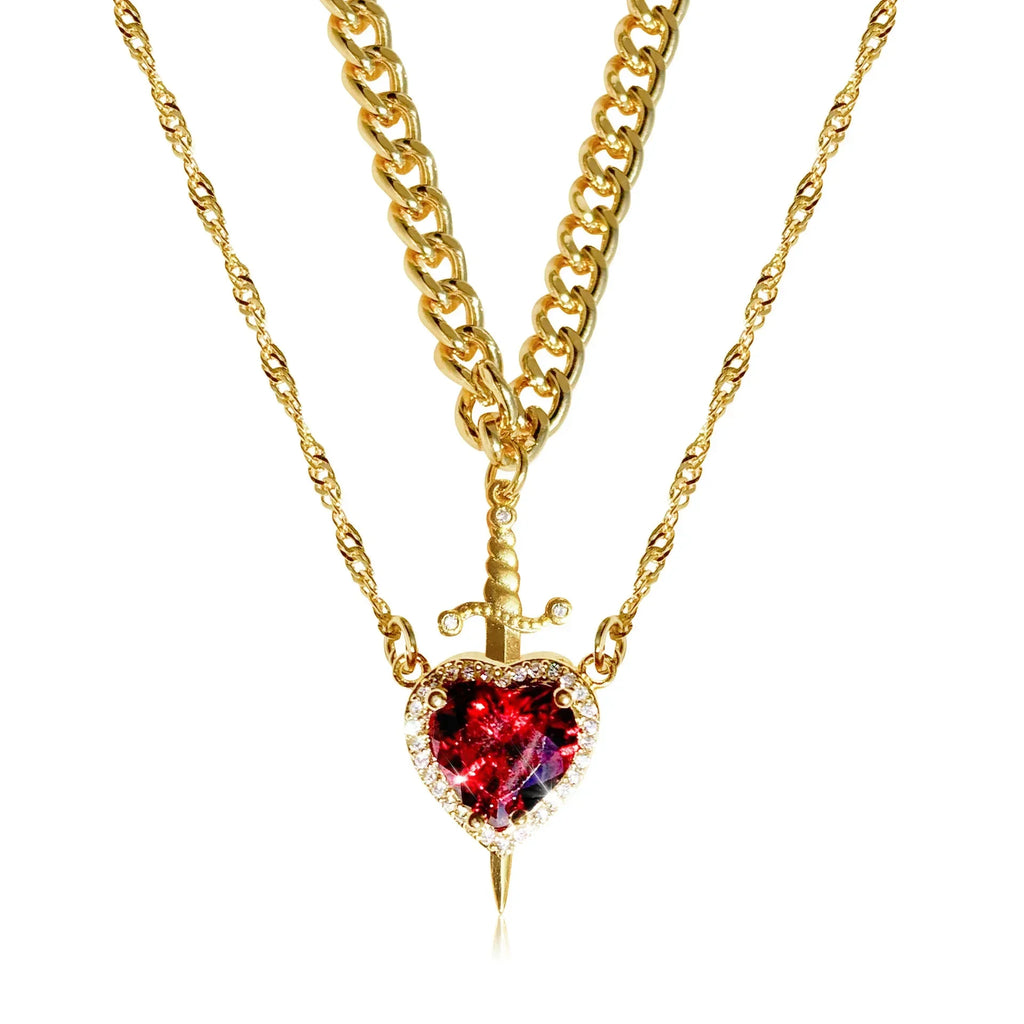 LATS 2pcs Can Be Assembled Heart and Sword Zircon Pendant Necklace for Women Men Couple Silver Gold Plated Choker Chain Jewelry - Clikcy