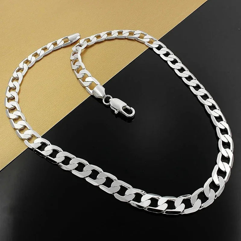 925 Sterling Silver Necklace For Men's women 16/18/20/22/24 Inches Classic 6MM Chain Luxury Jewelry Wedding Christmas Gifts - Clikcy