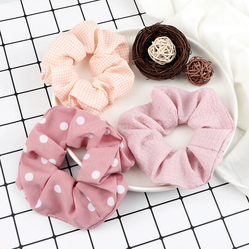3Pcs/Lot Korean Printing Large Hair Bands For Women Girl Elastic Hair Ring Fashion Scrunchies Dating Party Headdress Accessories - Clikcy