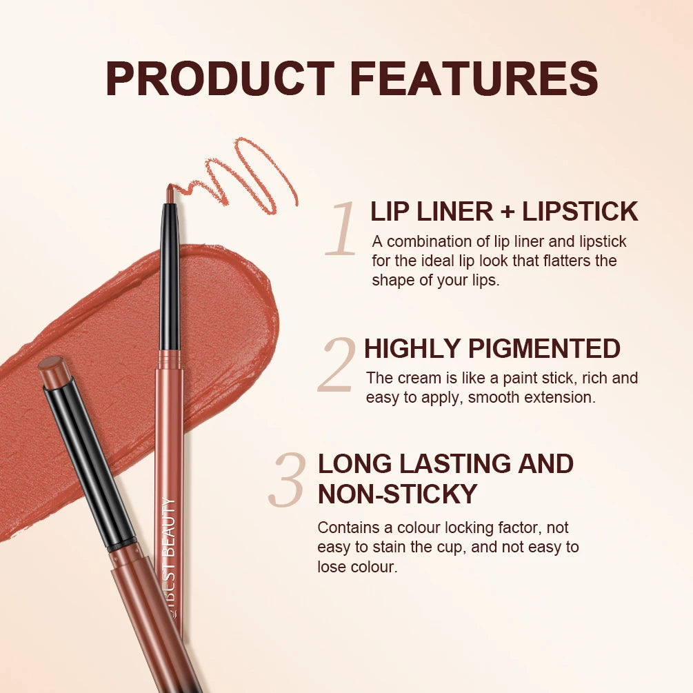 2023 New Matte Nude Lipstick Pen Long Lasting Lipliner Lip Pencil Waterproof Lip Liner Contour Sexy Red Lip Makeup Set For Women - Clikcy