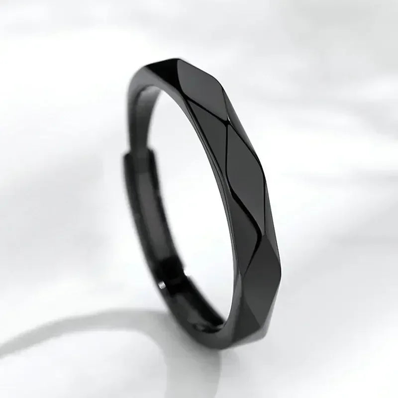 1pcs Black White Lozenge Couple Rings Set Open Adjustable Ring Eachother Lovers Minimalist Ring Gift Wedding Rings Bride Jewlery - Clikcy