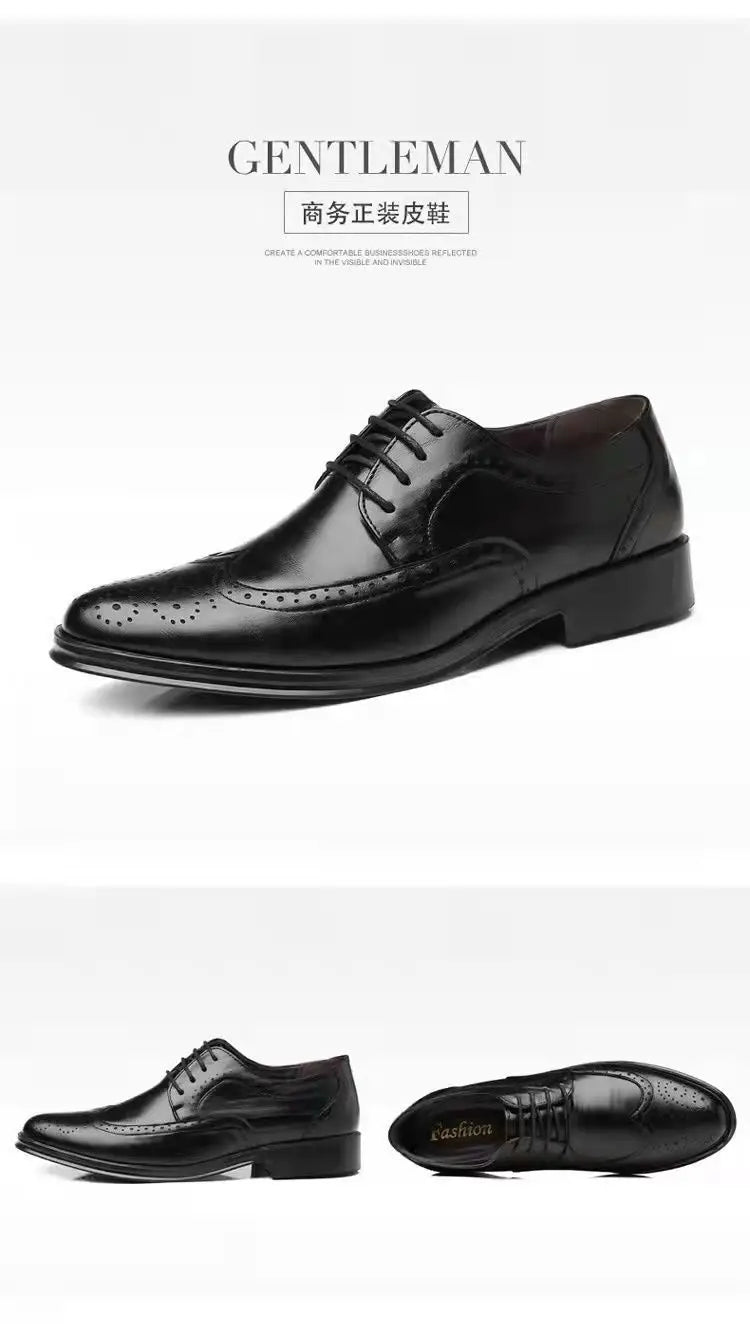 Men's Classic Retro Brogue Shoes Mens Lace-Up Business Leather Shoes Dress Office Flats Men Wedding Party Oxfords Work Footwear