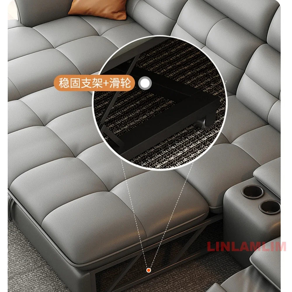 Modern Electric Recliner Sofa Bed with Adjustable Backrest, L-Shaped Multifunctional Italian Genuine Leather Sectional Couch - Clikcy